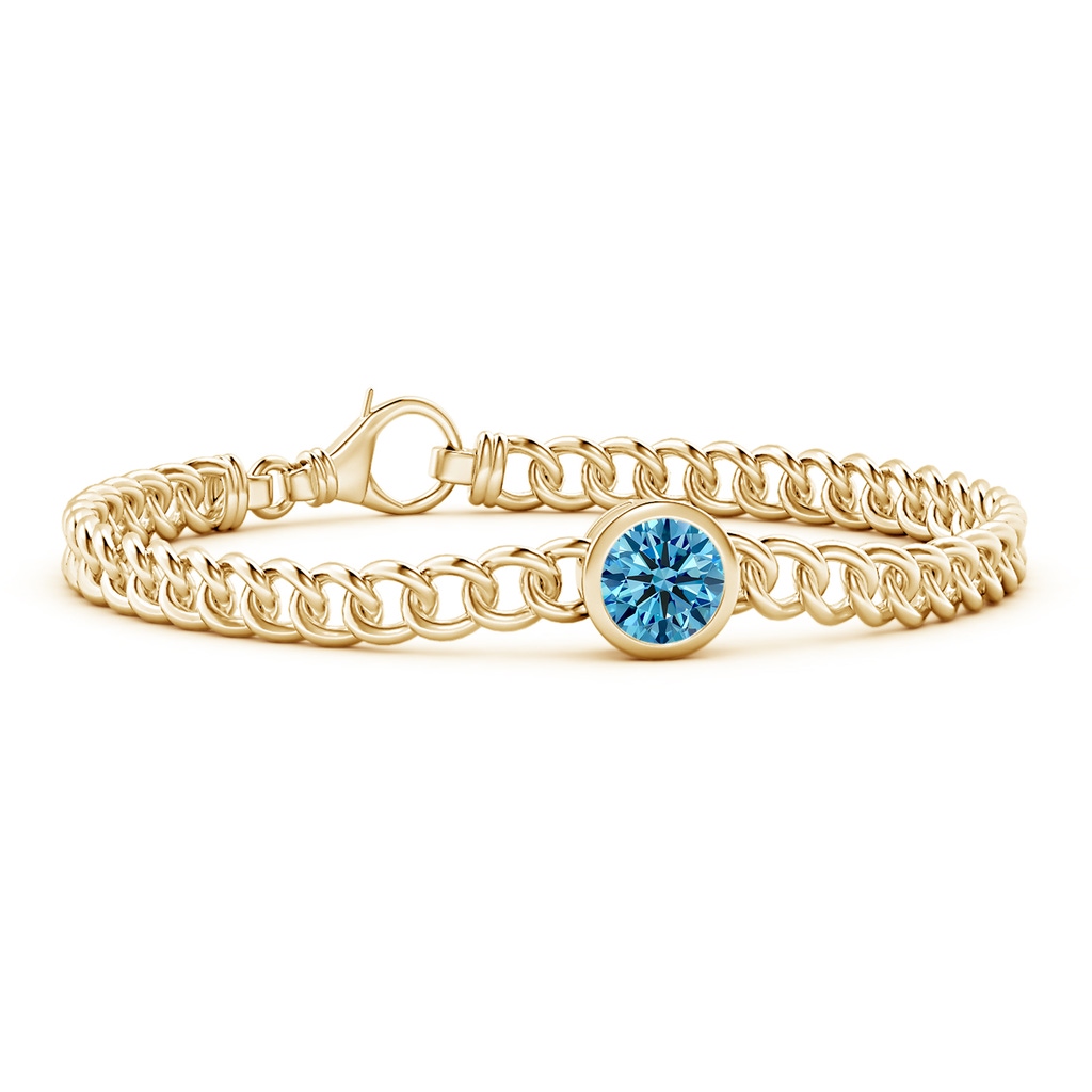 7.4mm Labgrown Bezel-Set Round Lab-Grown Fancy Intense Blue Diamond Chain Bracelet in Yellow Gold