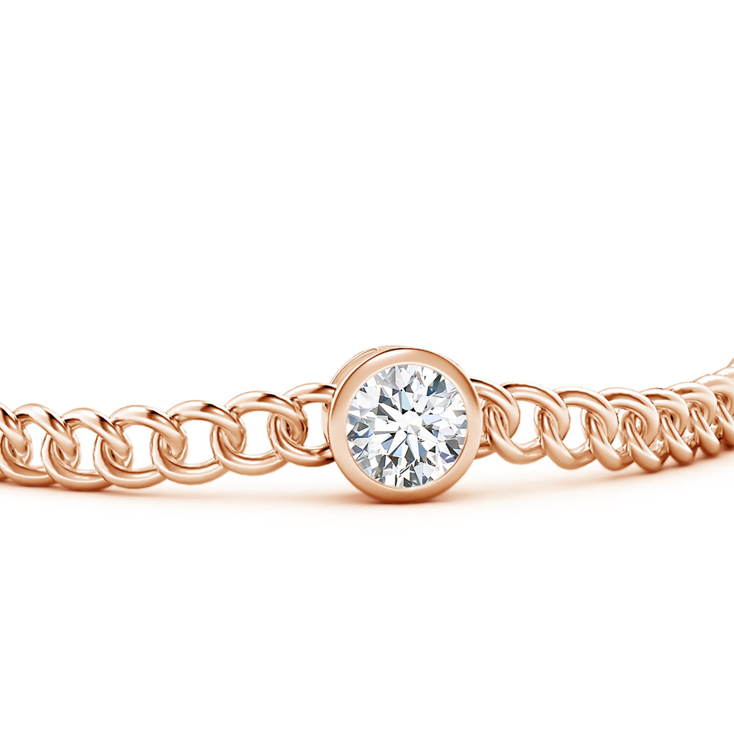 7.4mm FGVS Lab-Grown Bezel-Set Round Diamond Chain Bracelet in Rose Gold