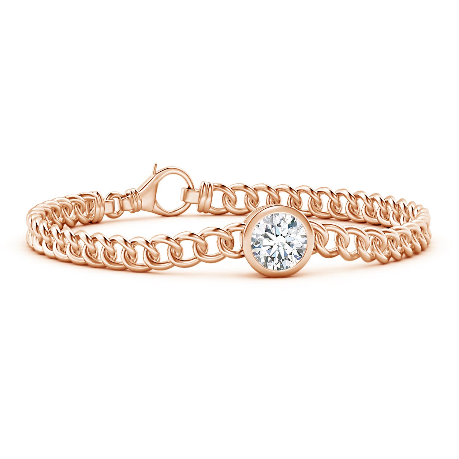8mm FGVS Lab-Grown Bezel-Set Round Diamond Chain Bracelet in Rose Gold