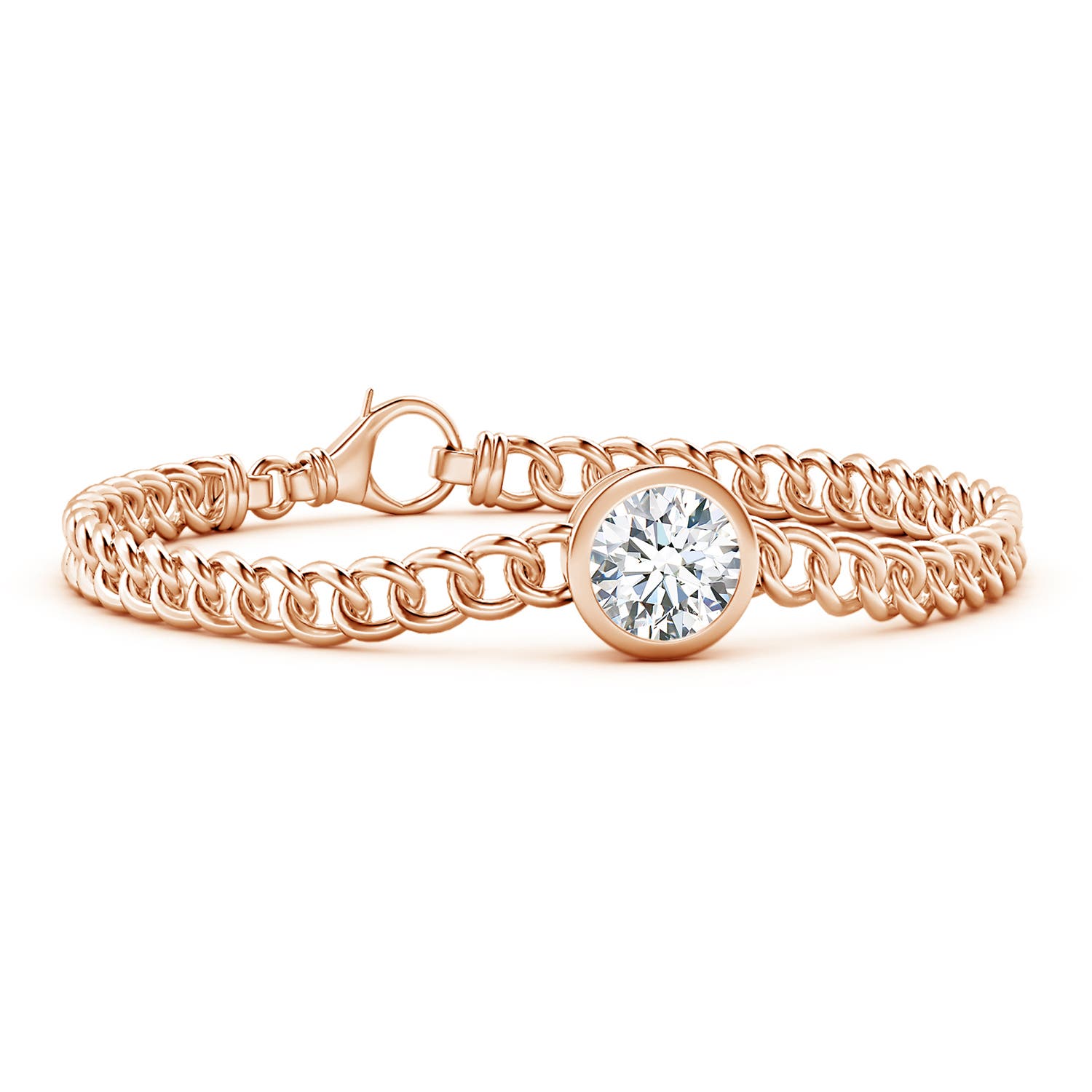 9.1mm FGVS Lab-Grown Bezel-Set Round Diamond Chain Bracelet in Rose Gold