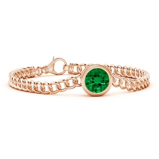 10mm Labgrown Lab-Grown Bezel-Set Round Emerald Chain Bracelet in Rose Gold