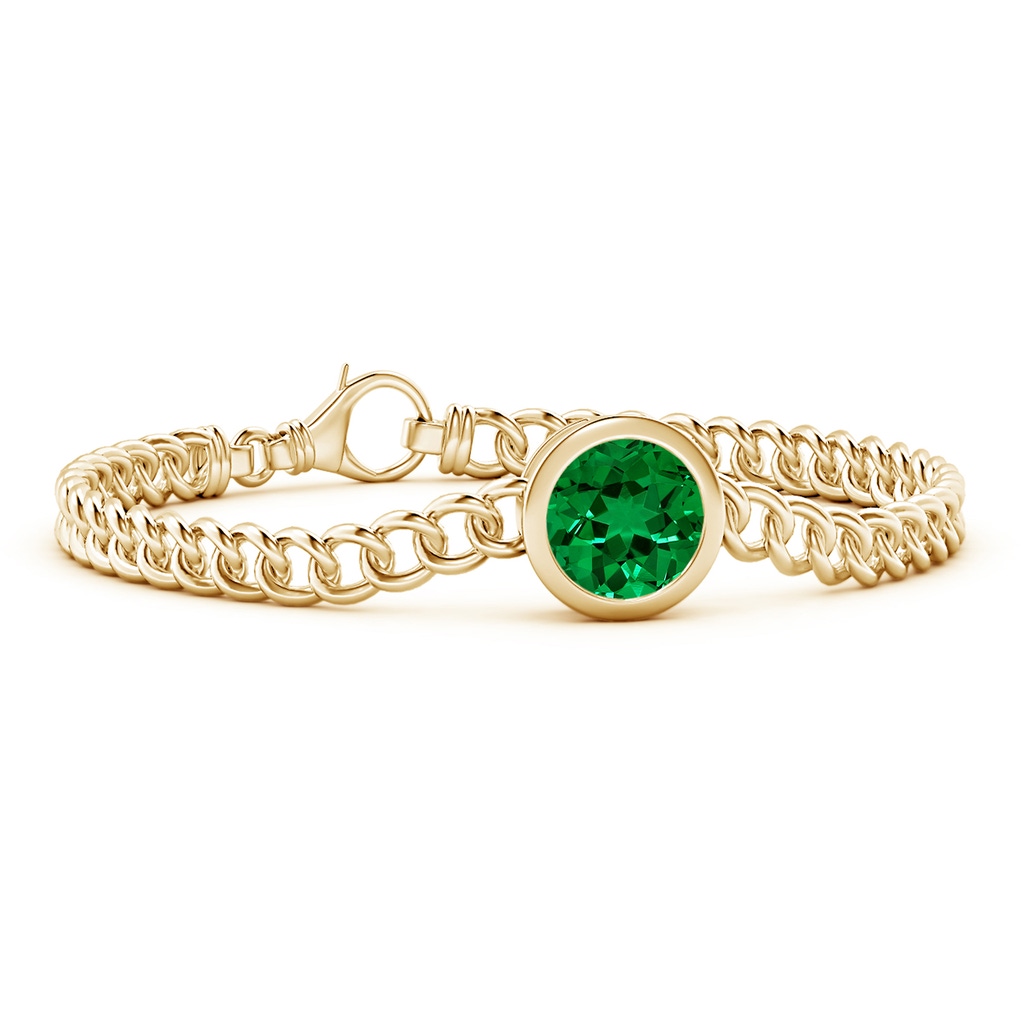 10mm Labgrown Lab-Grown Bezel-Set Round Emerald Chain Bracelet in Yellow Gold