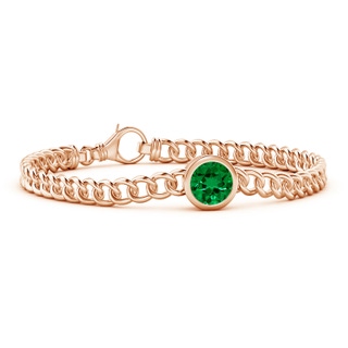 8mm Labgrown Lab-Grown Bezel-Set Round Emerald Chain Bracelet in Rose Gold