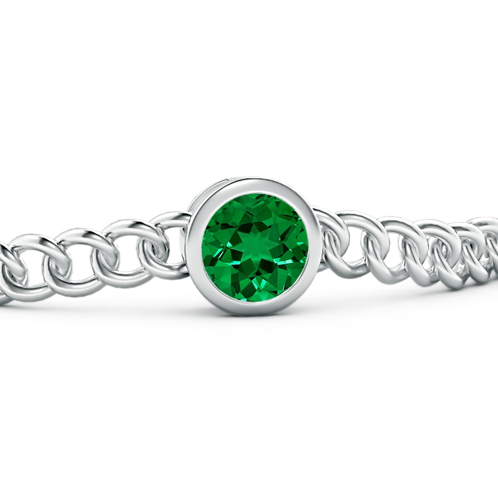 8mm Labgrown Lab-Grown Bezel-Set Round Emerald Chain Bracelet in White Gold - side 199