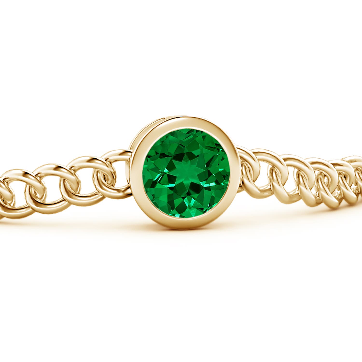 9mm Labgrown Lab-Grown Bezel-Set Round Emerald Chain Bracelet in Yellow Gold