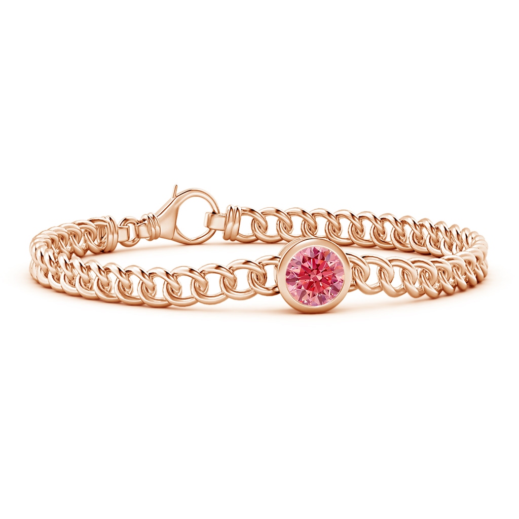 7.4mm Labgrown Bezel-Set Round Lab-Grown Fancy Intense Pink Diamond Chain Bracelet in Rose Gold