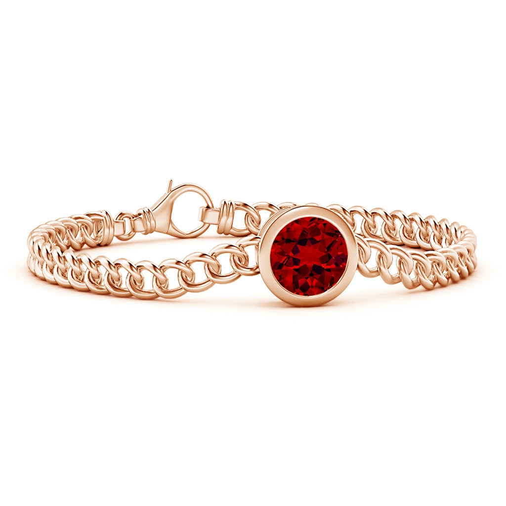 10mm Labgrown Lab-Grown Bezel-Set Round Ruby Chain Bracelet in Rose Gold