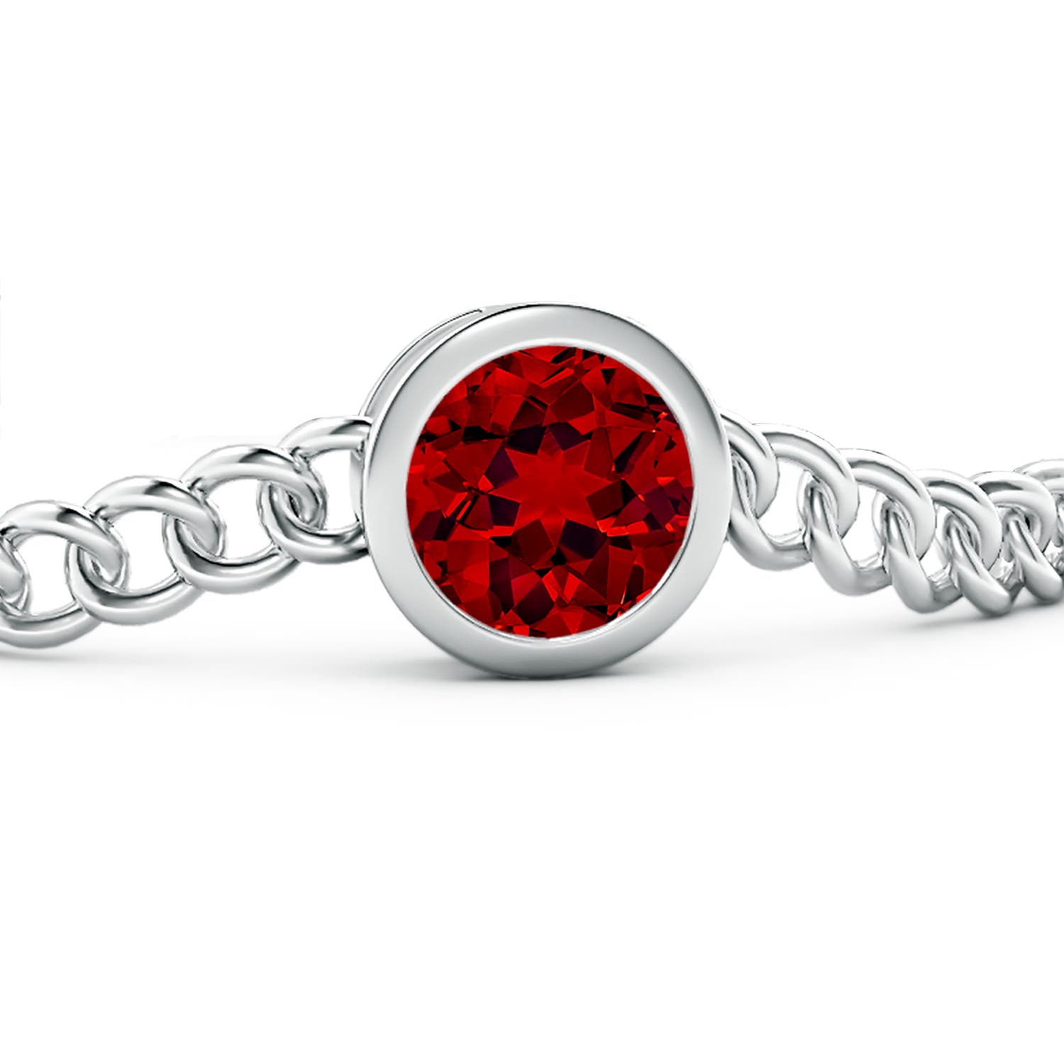 10mm Labgrown Lab-Grown Bezel-Set Round Ruby Chain Bracelet in White Gold