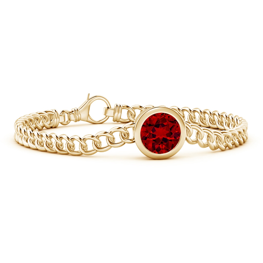 10mm Labgrown Lab-Grown Bezel-Set Round Ruby Chain Bracelet in Yellow Gold