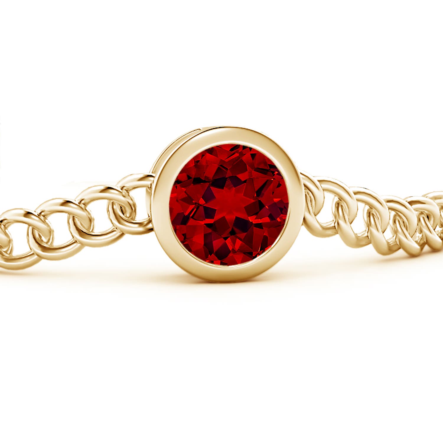 10mm Labgrown Lab-Grown Bezel-Set Round Ruby Chain Bracelet in Yellow Gold