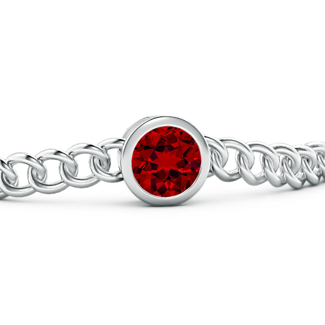 8mm Labgrown Lab-Grown Bezel-Set Round Ruby Chain Bracelet in White Gold - side 3
