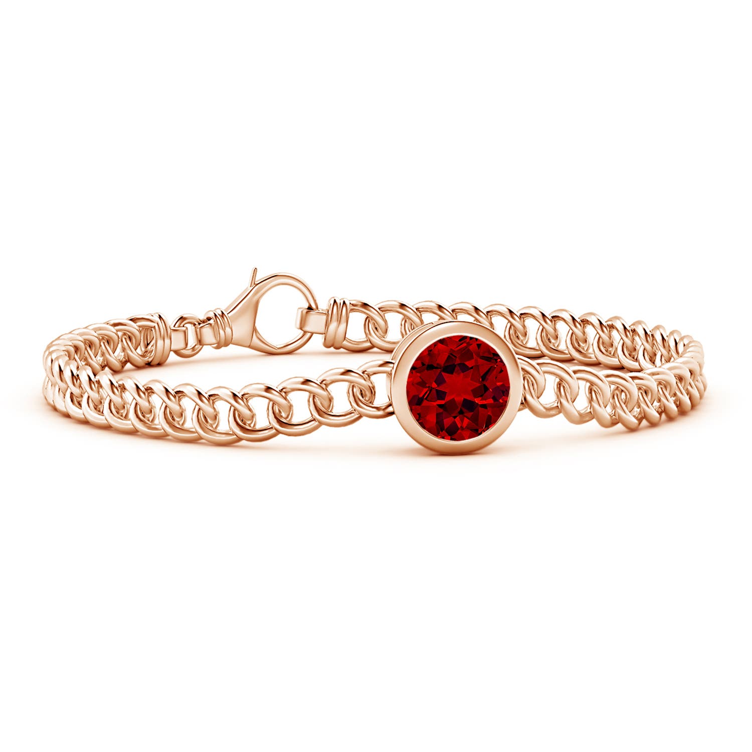 9mm Labgrown Lab-Grown Bezel-Set Round Ruby Chain Bracelet in Rose Gold