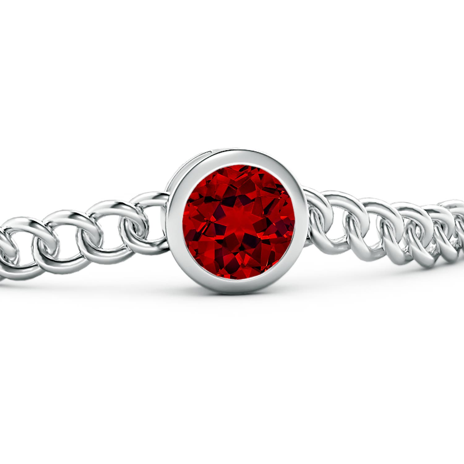 9mm Labgrown Lab-Grown Bezel-Set Round Ruby Chain Bracelet in White Gold - side 3