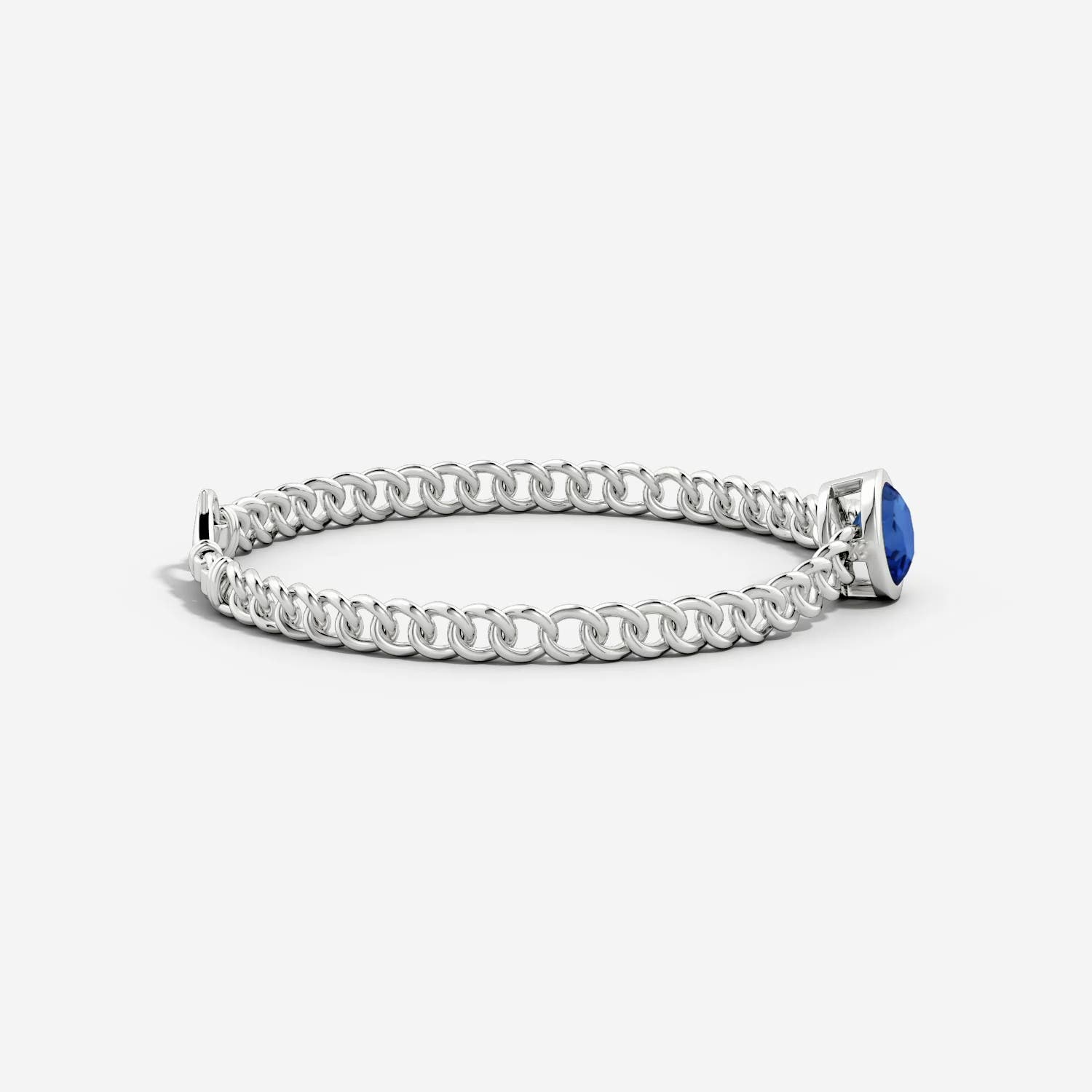 Lab-Grown Bezel-Set Round Blue Sapphire Chain Bracelet