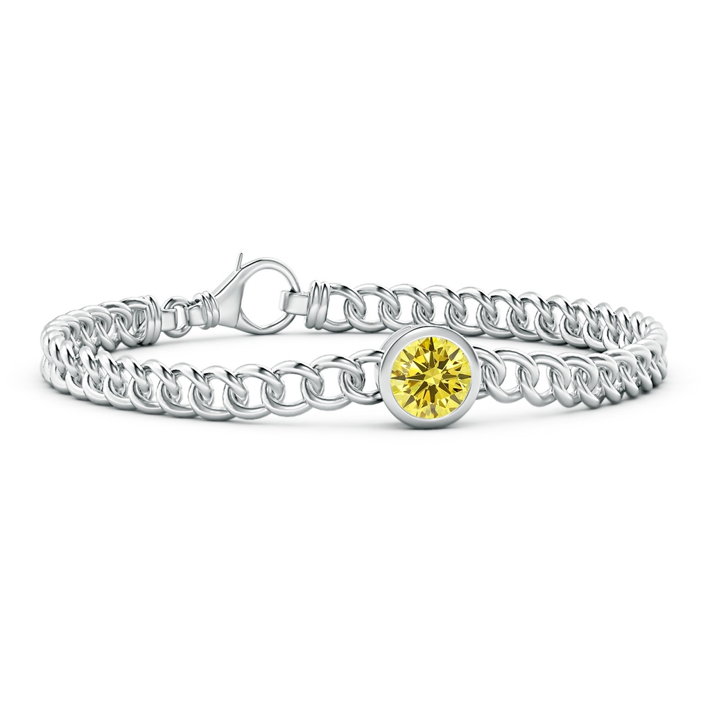 7.4mm Labgrown Bezel-Set Round Lab-Grown Fancy Intense Yellow Diamond Chain Bracelet in P950 Platinum