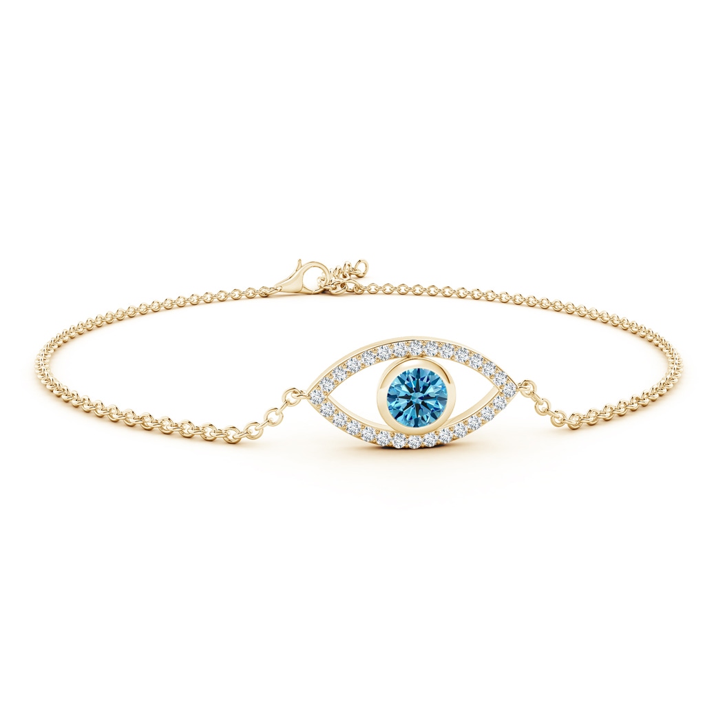 5.1mm Labgrown Bezel-Set Lab-Grown Fancy Intense Blue and White Diamond Evil Eye Bracelet in Yellow Gold