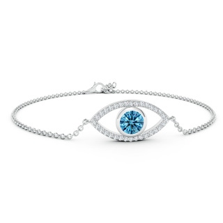 6.4mm Labgrown Bezel-Set Lab-Grown Fancy Intense Blue and White Diamond Evil Eye Bracelet in P950 Platinum