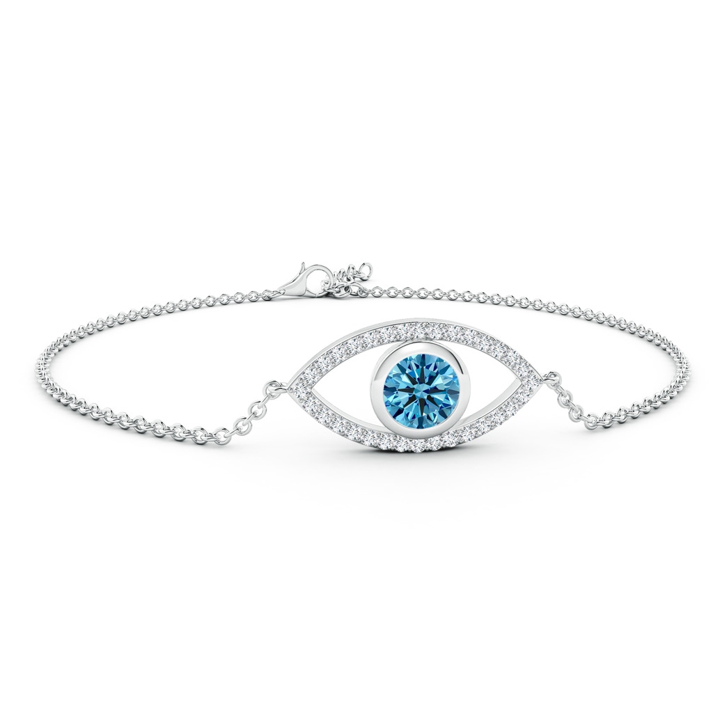 6.4mm Labgrown Bezel-Set Lab-Grown Fancy Intense Blue and White Diamond Evil Eye Bracelet in White Gold