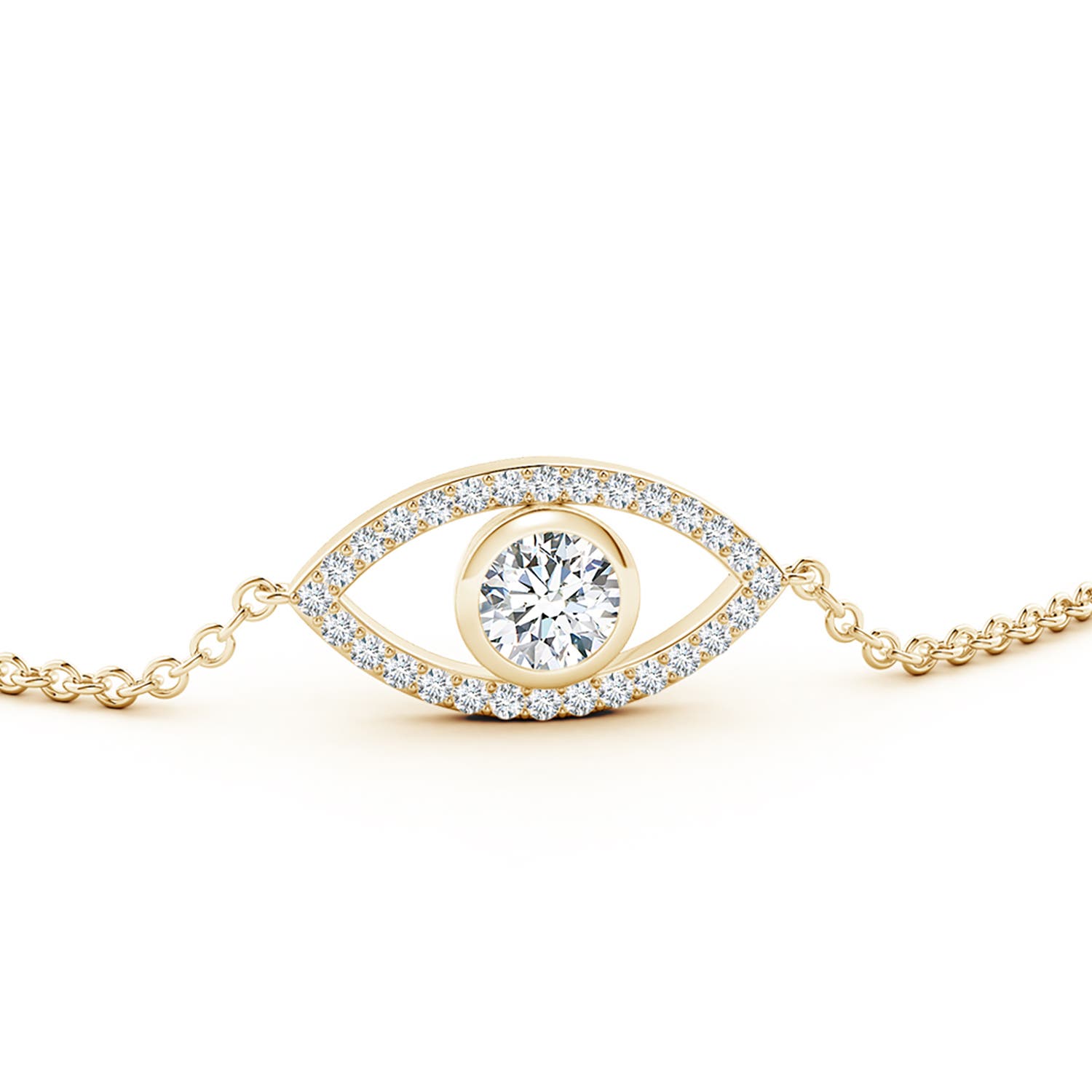 5.1mm FGVS Lab-Grown Bezel-Set Diamond Evil Eye Bracelet With Accents in Yellow Gold - side 3