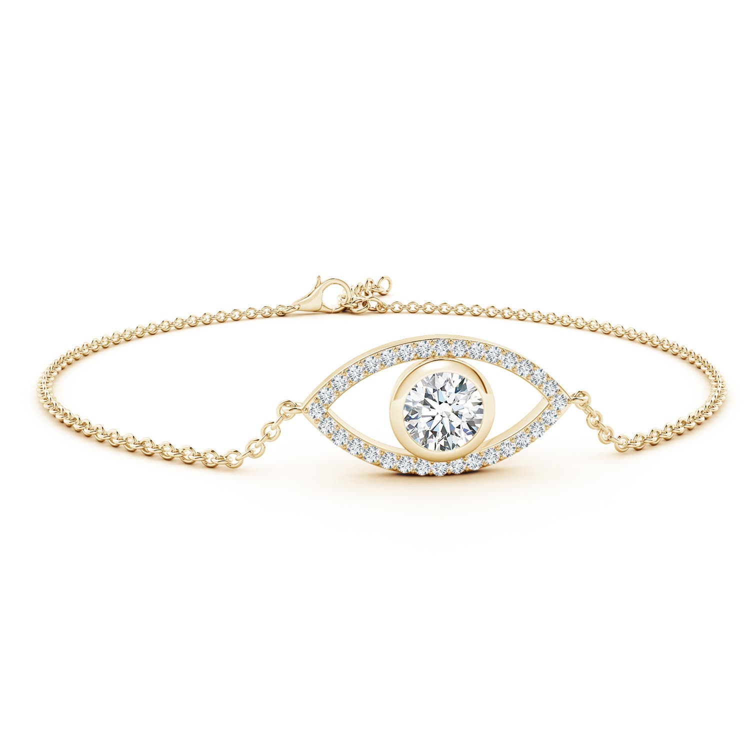 6.4mm FGVS Lab-Grown Bezel-Set Diamond Evil Eye Bracelet With Accents in Yellow Gold