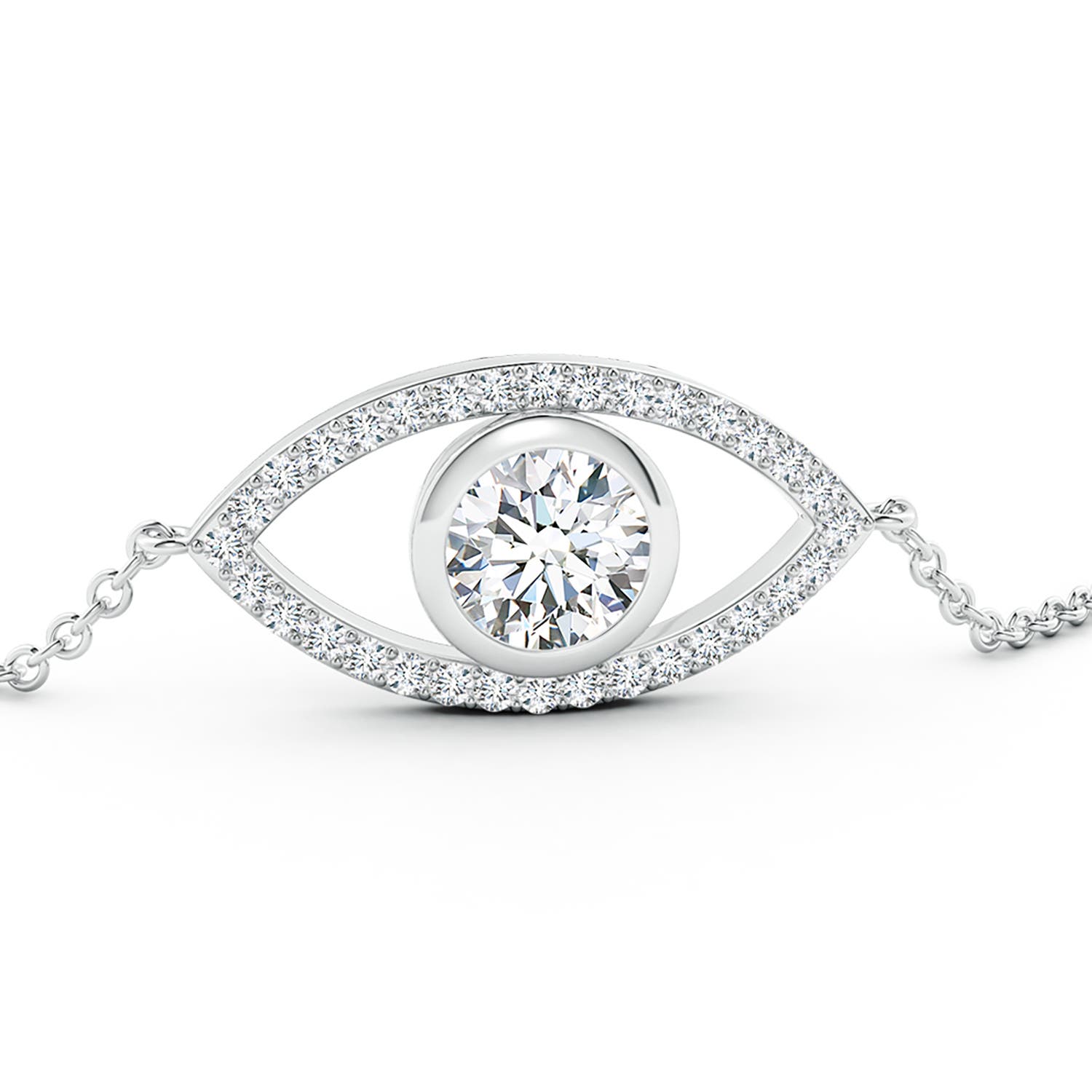 7.4mm FGVS Lab-Grown Bezel-Set Diamond Evil Eye Bracelet With Accents in 18K White Gold - side 3