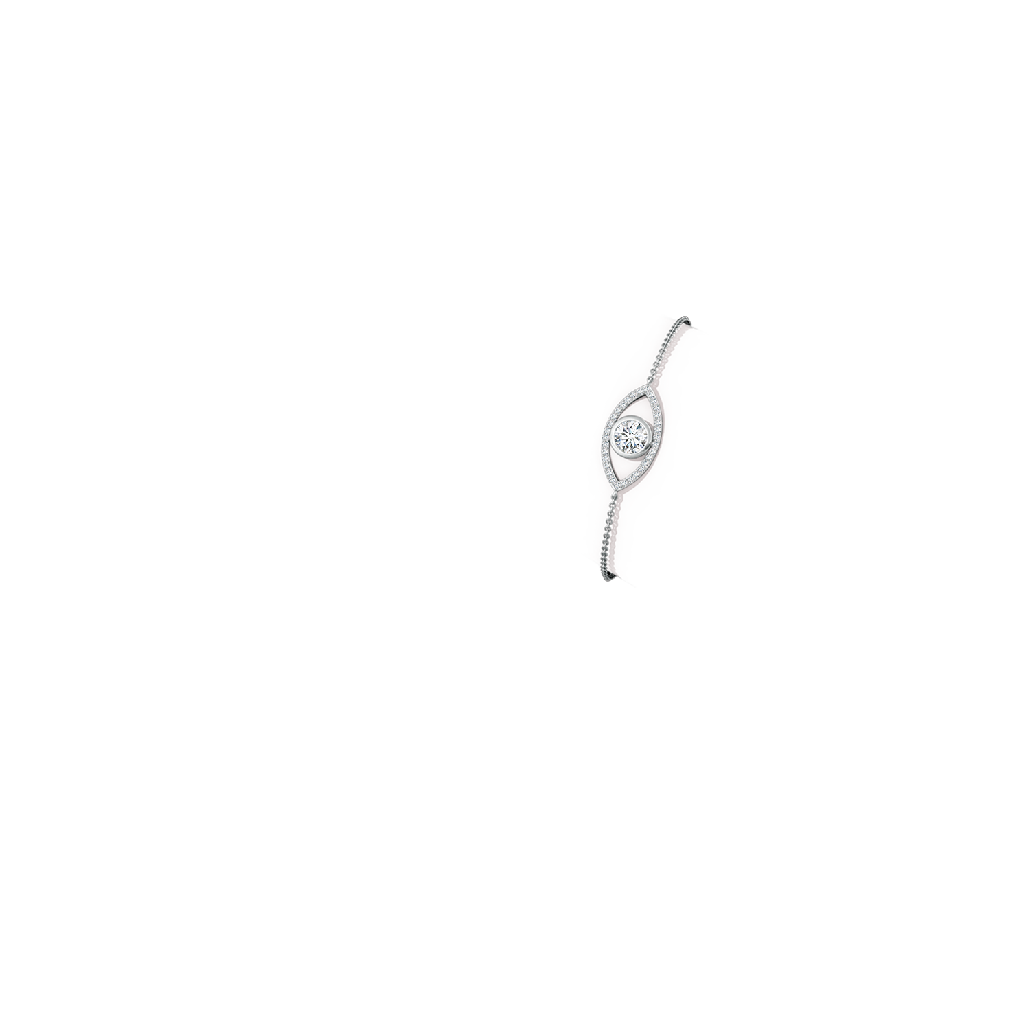 7.4mm FGVS Lab-Grown Bezel-Set Diamond Evil Eye Bracelet With Accents in 18K White Gold - body_arm