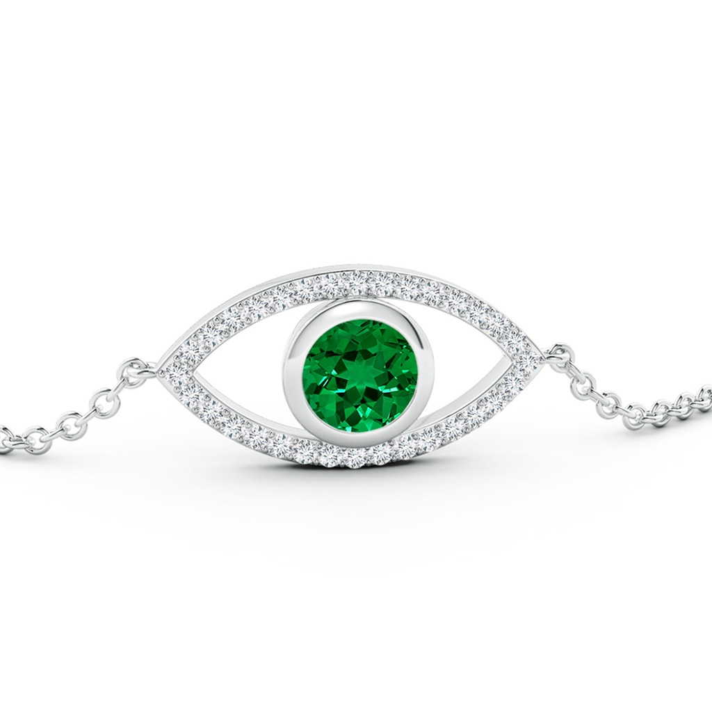 6mm Labgrown Lab-Grown Bezel-Set Emerald and Lab Diamond Evil Eye Bracelet in White Gold Side 199