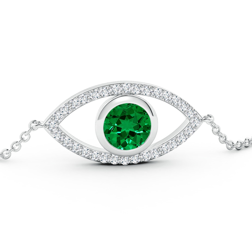 7mm Labgrown Lab-Grown Bezel-Set Emerald and Lab Diamond Evil Eye Bracelet in 18K White Gold - side 199