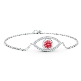 6.4mm Labgrown Bezel-Set Lab-Grown Fancy Intense Pink and White Diamond Evil Eye Bracelet in P950 Platinum