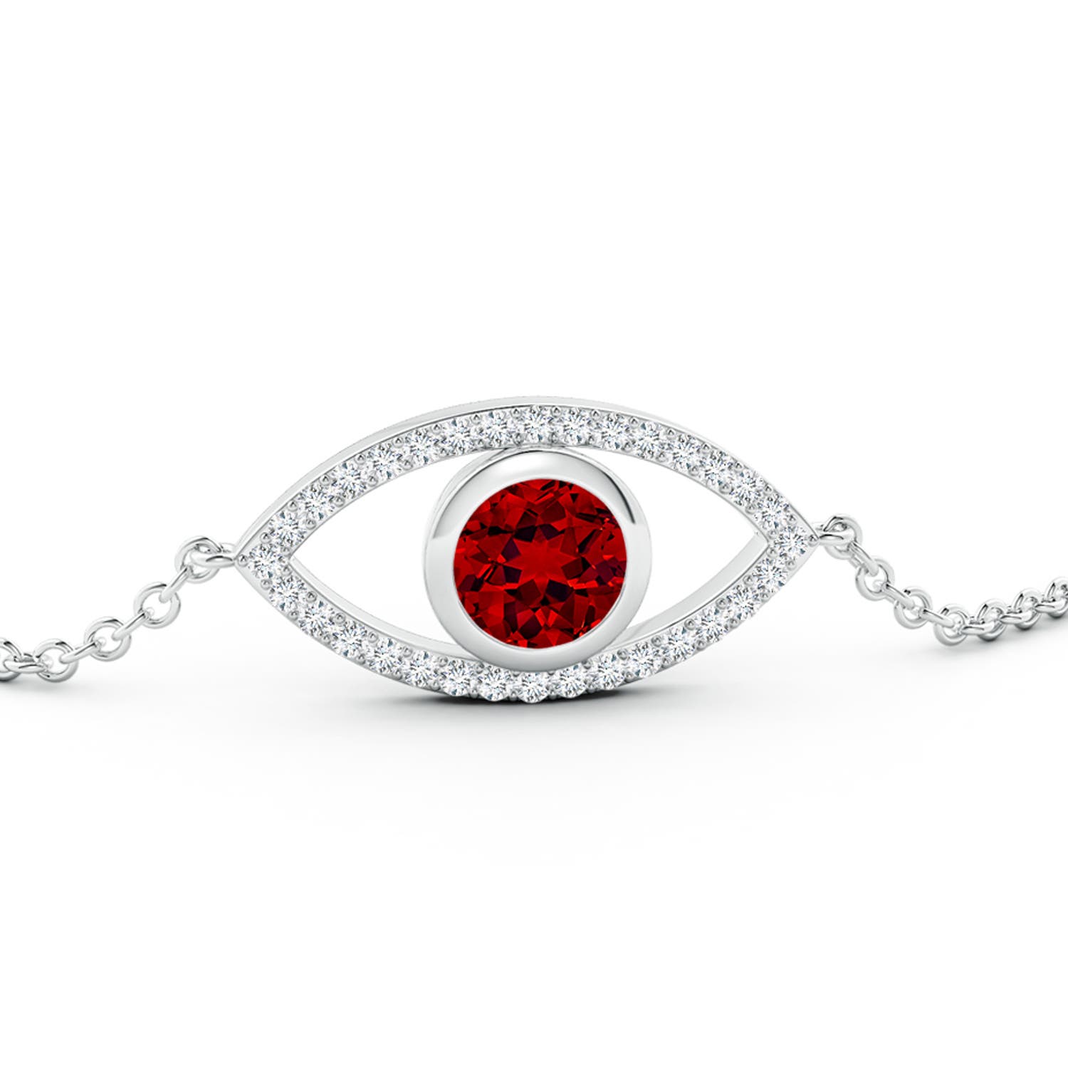 6mm Labgrown Lab-Grown Bezel-Set Ruby and Lab Diamond Evil Eye Bracelet in 18K White Gold