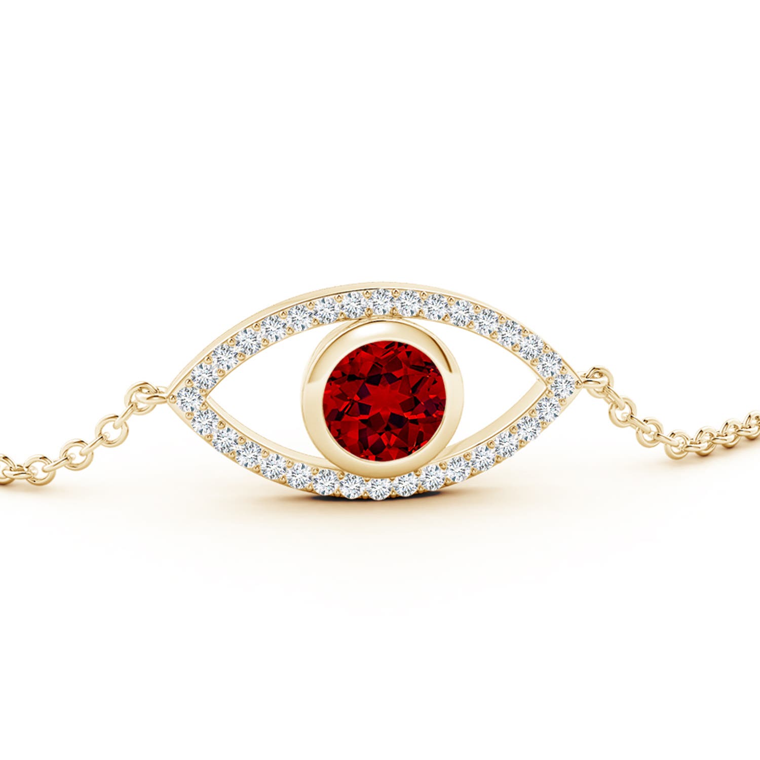6mm Labgrown Lab-Grown Bezel-Set Ruby and Lab Diamond Evil Eye Bracelet in 18K Yellow Gold
