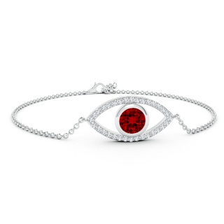 7mm Labgrown Lab-Grown Bezel-Set Ruby and Lab Diamond Evil Eye Bracelet in P950 Platinum