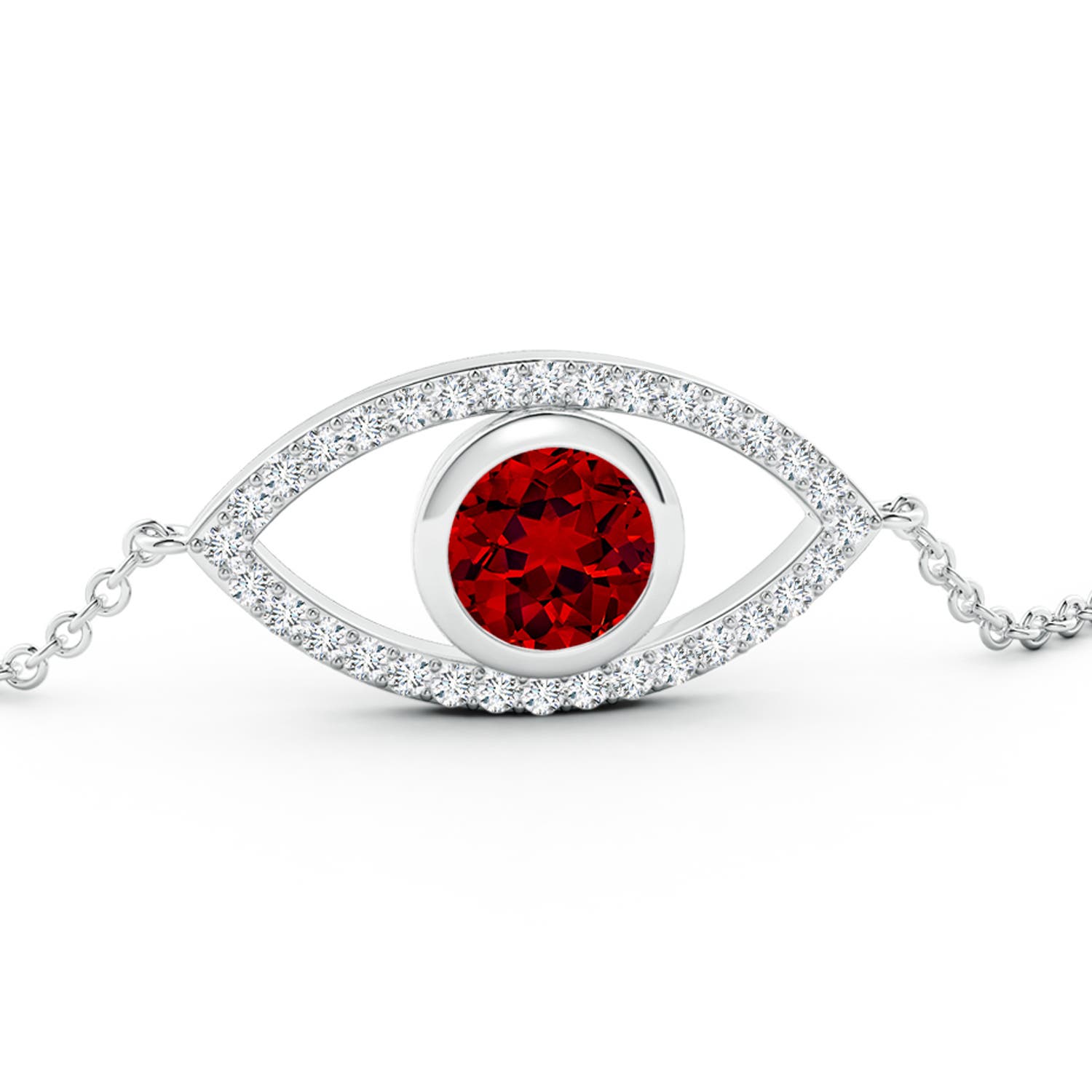 7mm Labgrown Lab-Grown Bezel-Set Ruby and Lab Diamond Evil Eye Bracelet in White Gold