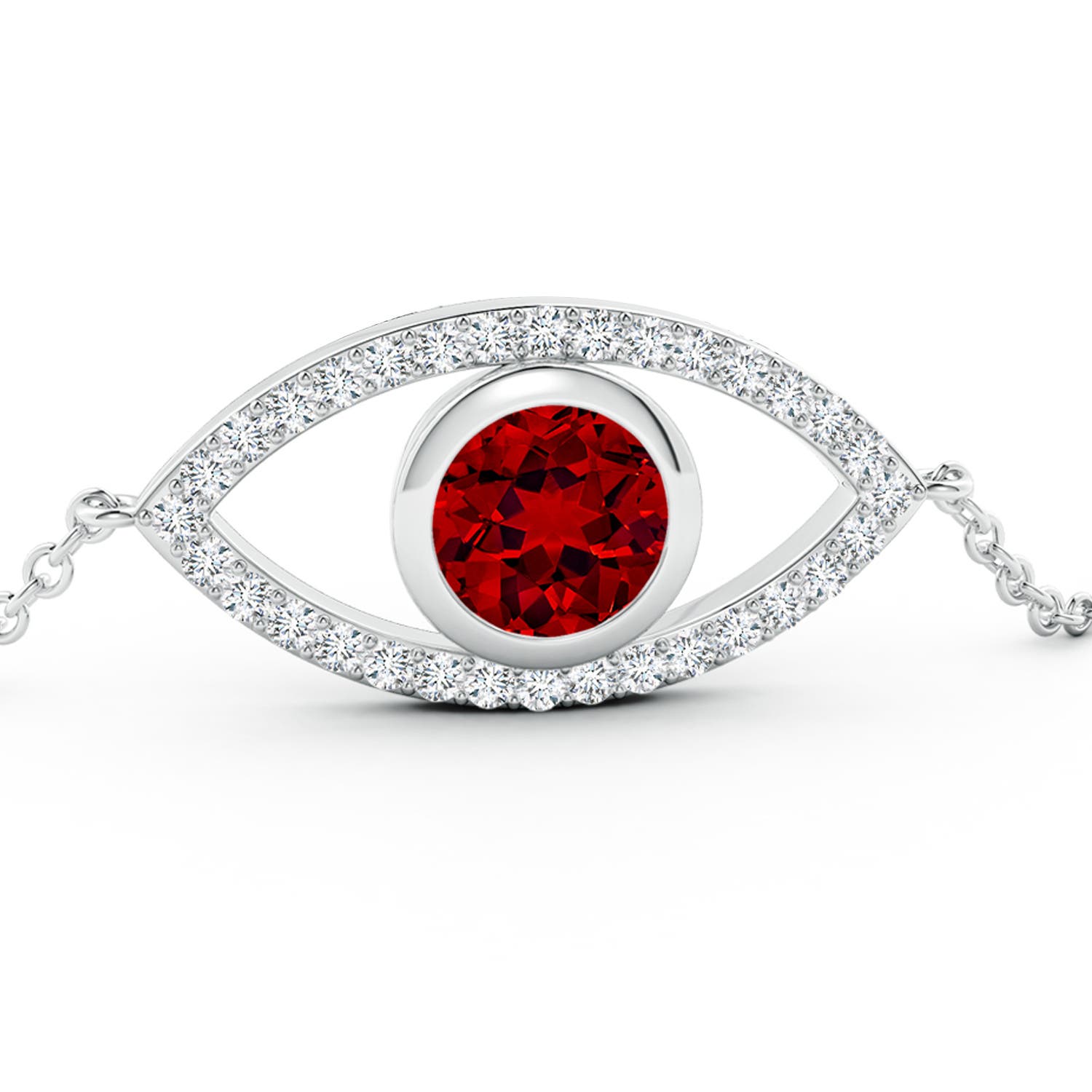 8mm Labgrown Lab-Grown Bezel-Set Ruby and Lab Diamond Evil Eye Bracelet in 18K White Gold