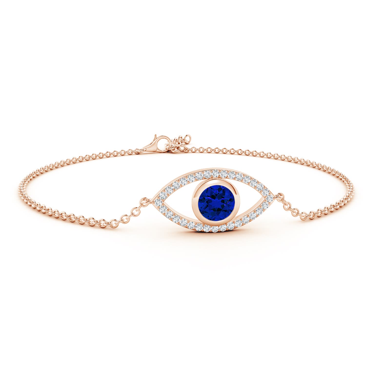 6mm Labgrown Lab-Grown Bezel-Set Blue Sapphire and Lab Diamond Evil Eye Bracelet in 18CT Rose Gold