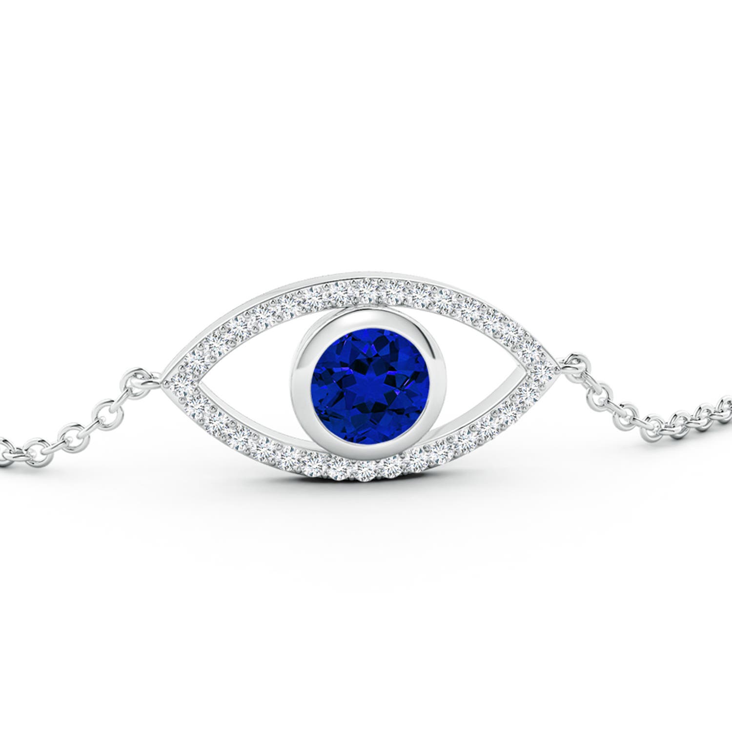 6mm Labgrown Lab-Grown Bezel-Set Blue Sapphire and Lab Diamond Evil Eye Bracelet in 18K White Gold