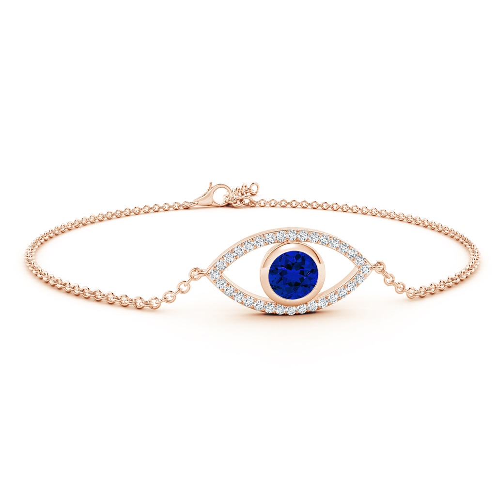 6mm Labgrown Lab-Grown Bezel-Set Blue Sapphire and Lab Diamond Evil Eye Bracelet in Rose Gold