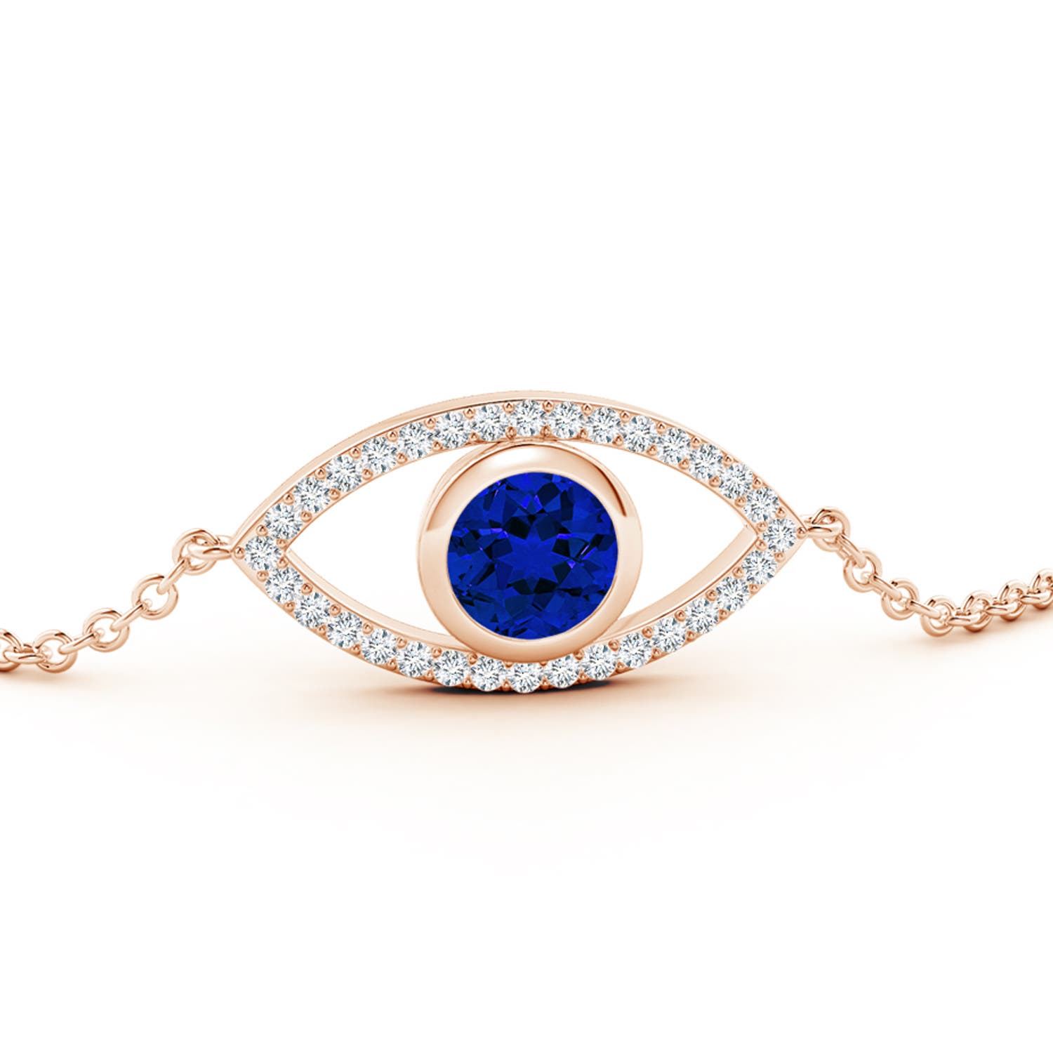 6mm Labgrown Lab-Grown Bezel-Set Blue Sapphire and Lab Diamond Evil Eye Bracelet in Rose Gold