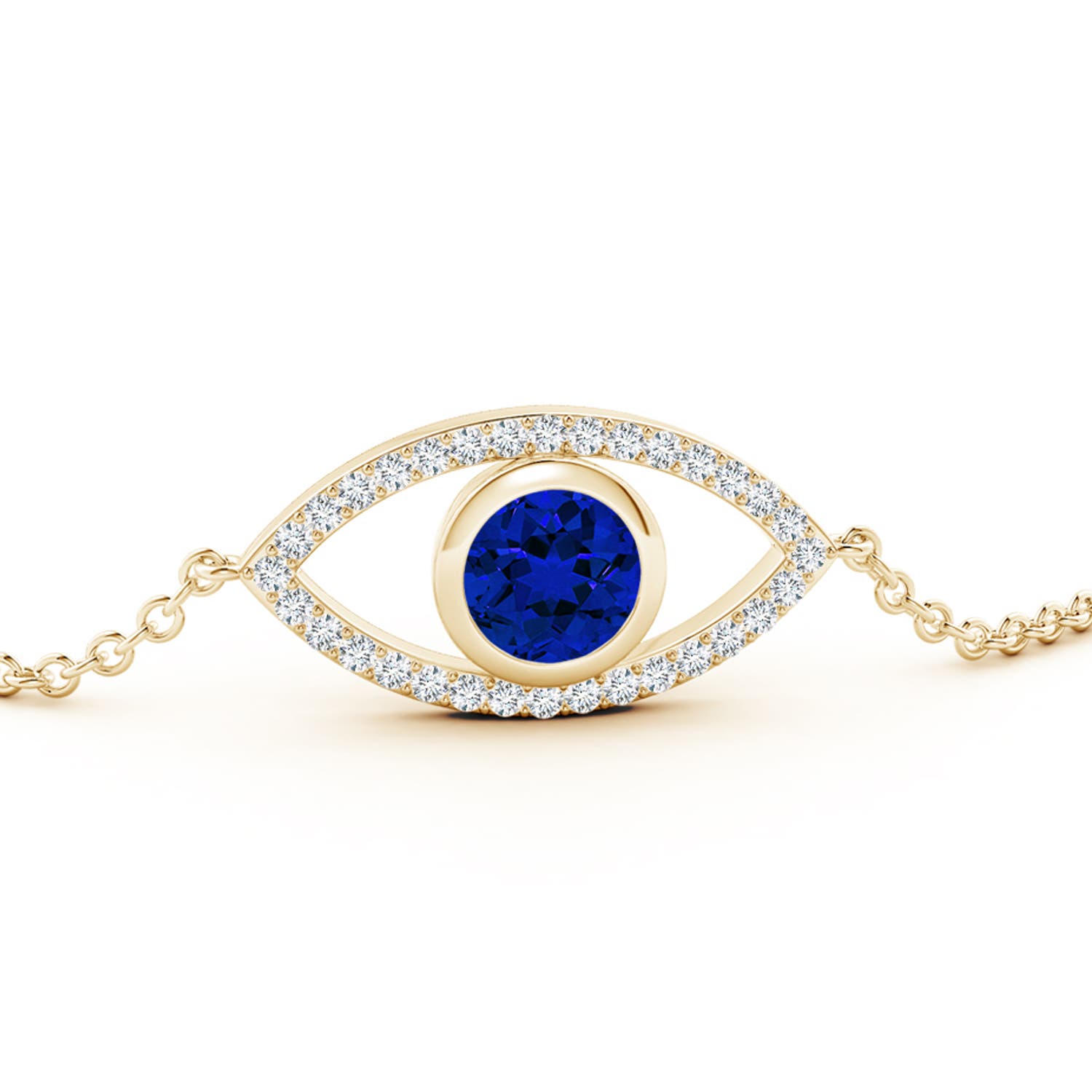6mm Labgrown Lab-Grown Bezel-Set Blue Sapphire and Lab Diamond Evil Eye Bracelet in Yellow Gold - side 4