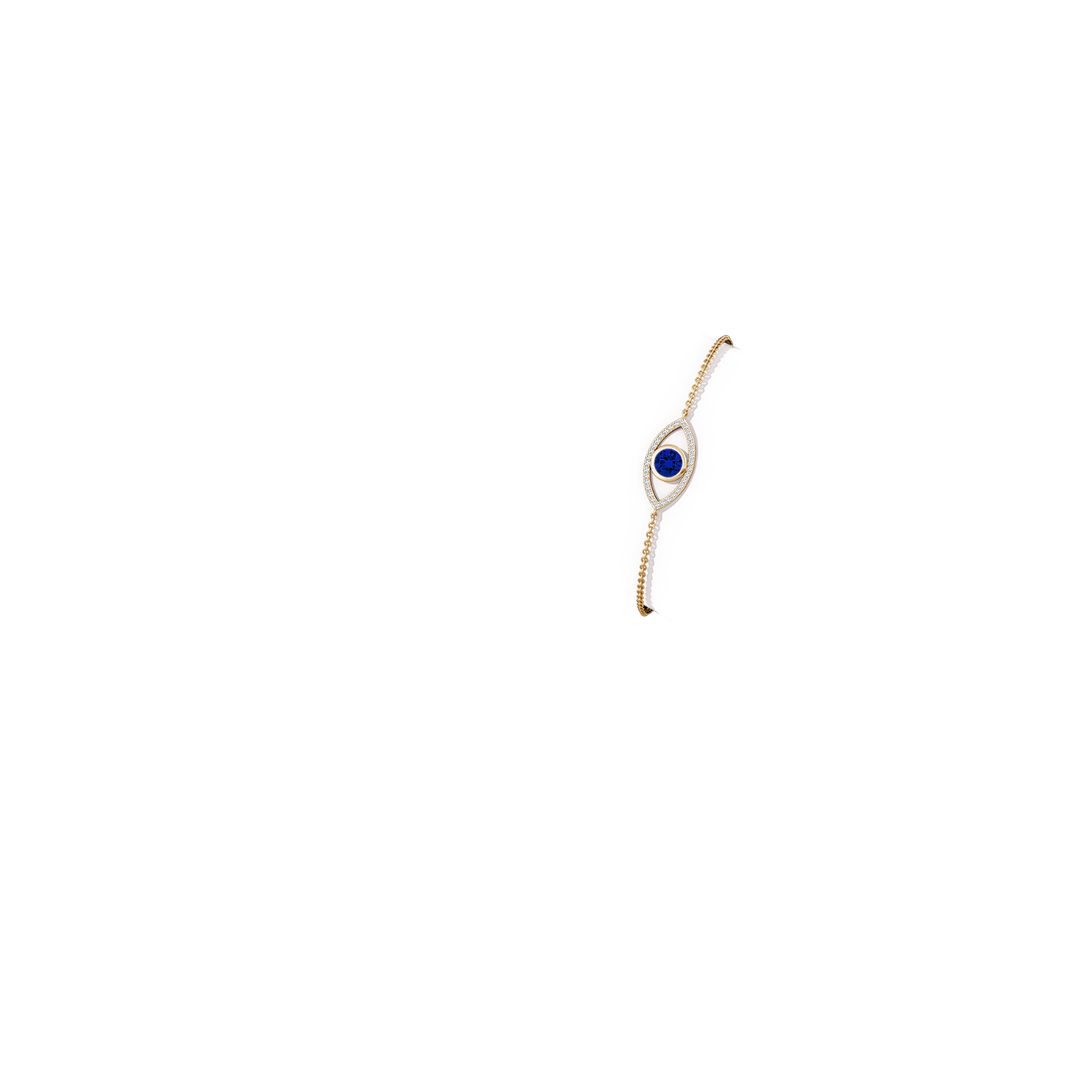 6mm Labgrown Lab-Grown Bezel-Set Blue Sapphire and Lab Diamond Evil Eye Bracelet in Yellow Gold - body_arm