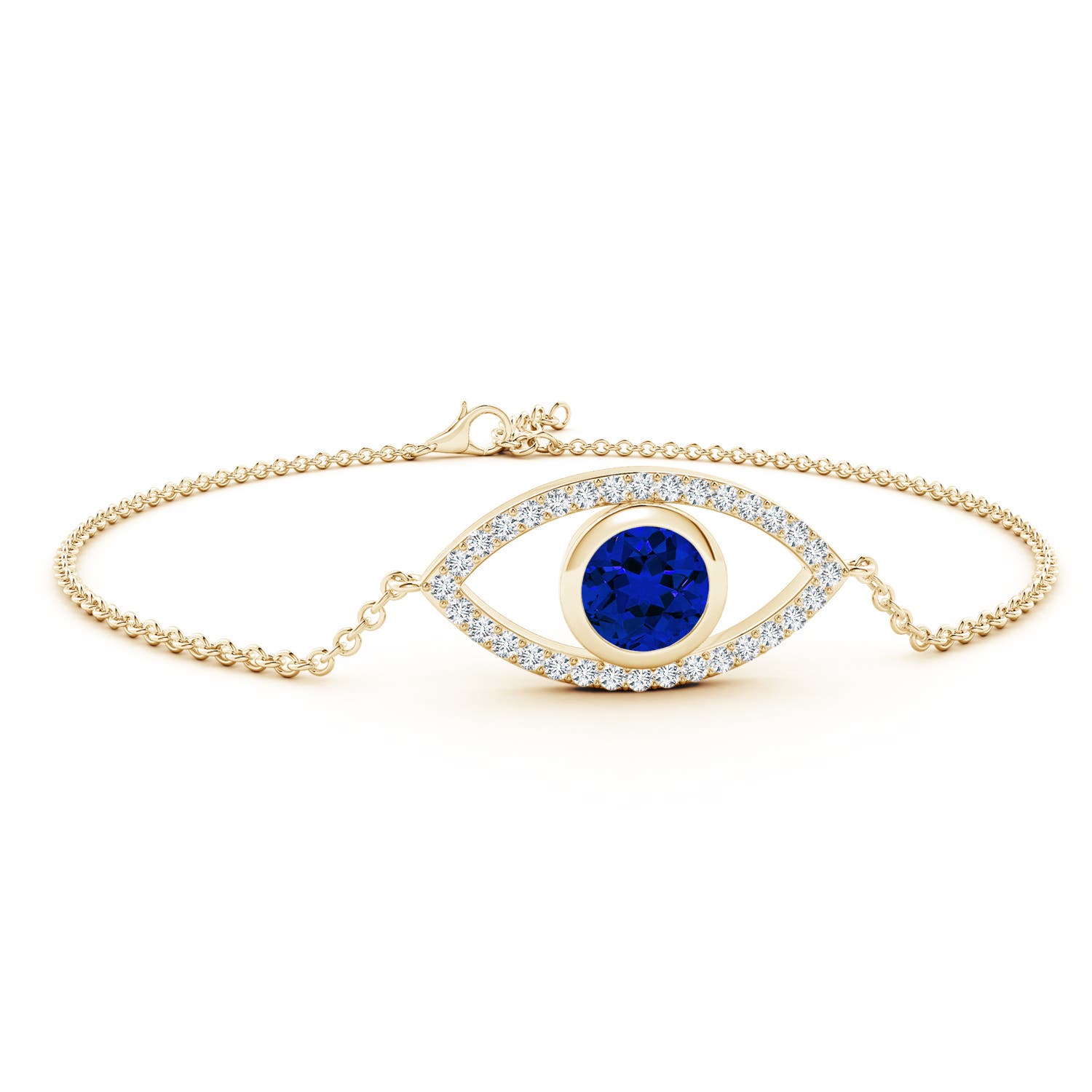 7mm Labgrown Lab-Grown Bezel-Set Blue Sapphire and Lab Diamond Evil Eye Bracelet in 18CT Yellow Gold