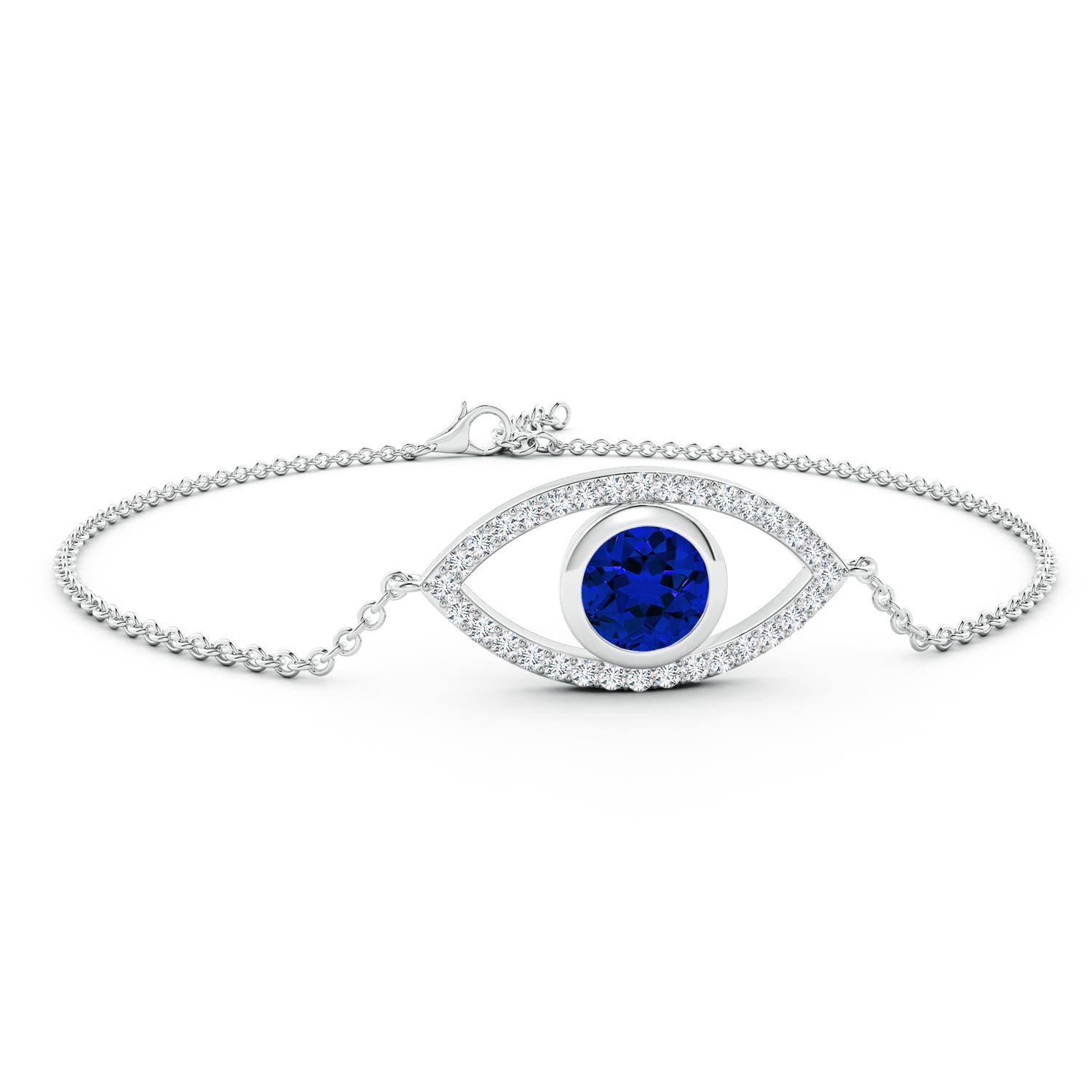 7mm Labgrown Lab-Grown Bezel-Set Blue Sapphire and Lab Diamond Evil Eye Bracelet in White Gold