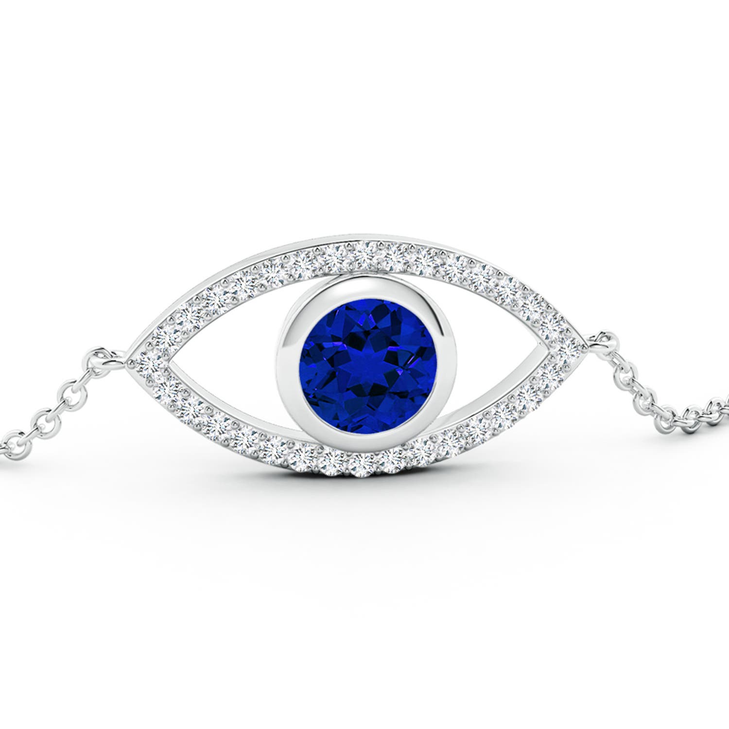 7mm Labgrown Lab-Grown Bezel-Set Blue Sapphire and Lab Diamond Evil Eye Bracelet in White Gold