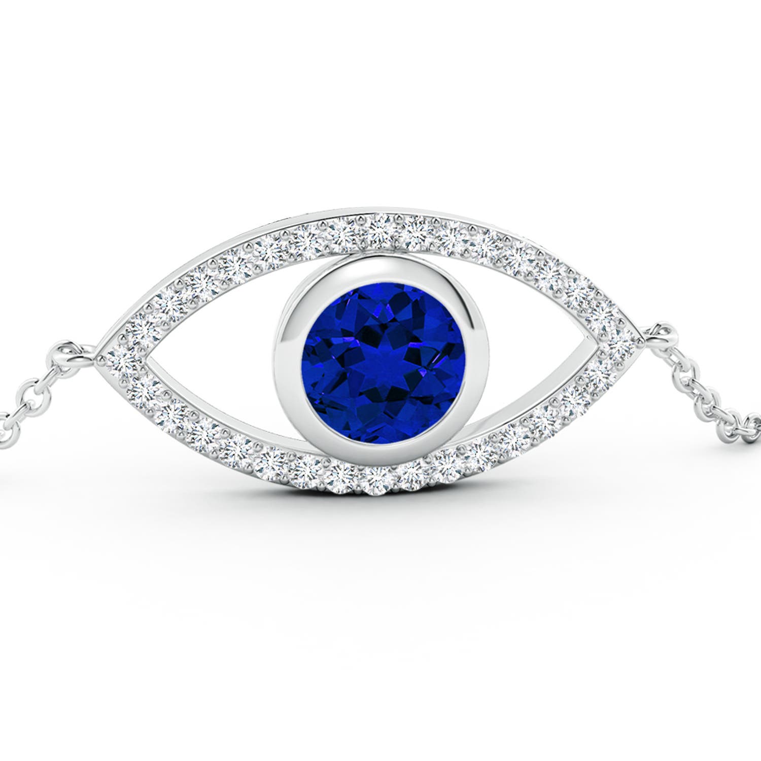 8mm Labgrown Lab-Grown Bezel-Set Blue Sapphire and Lab Diamond Evil Eye Bracelet in 18CT White Gold - side 4