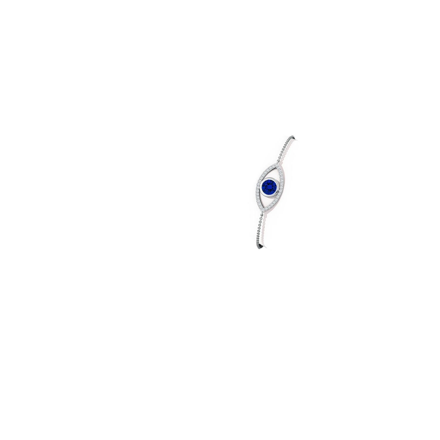 8mm Labgrown Lab-Grown Bezel-Set Blue Sapphire and Lab Diamond Evil Eye Bracelet in 18CT White Gold - body_arm