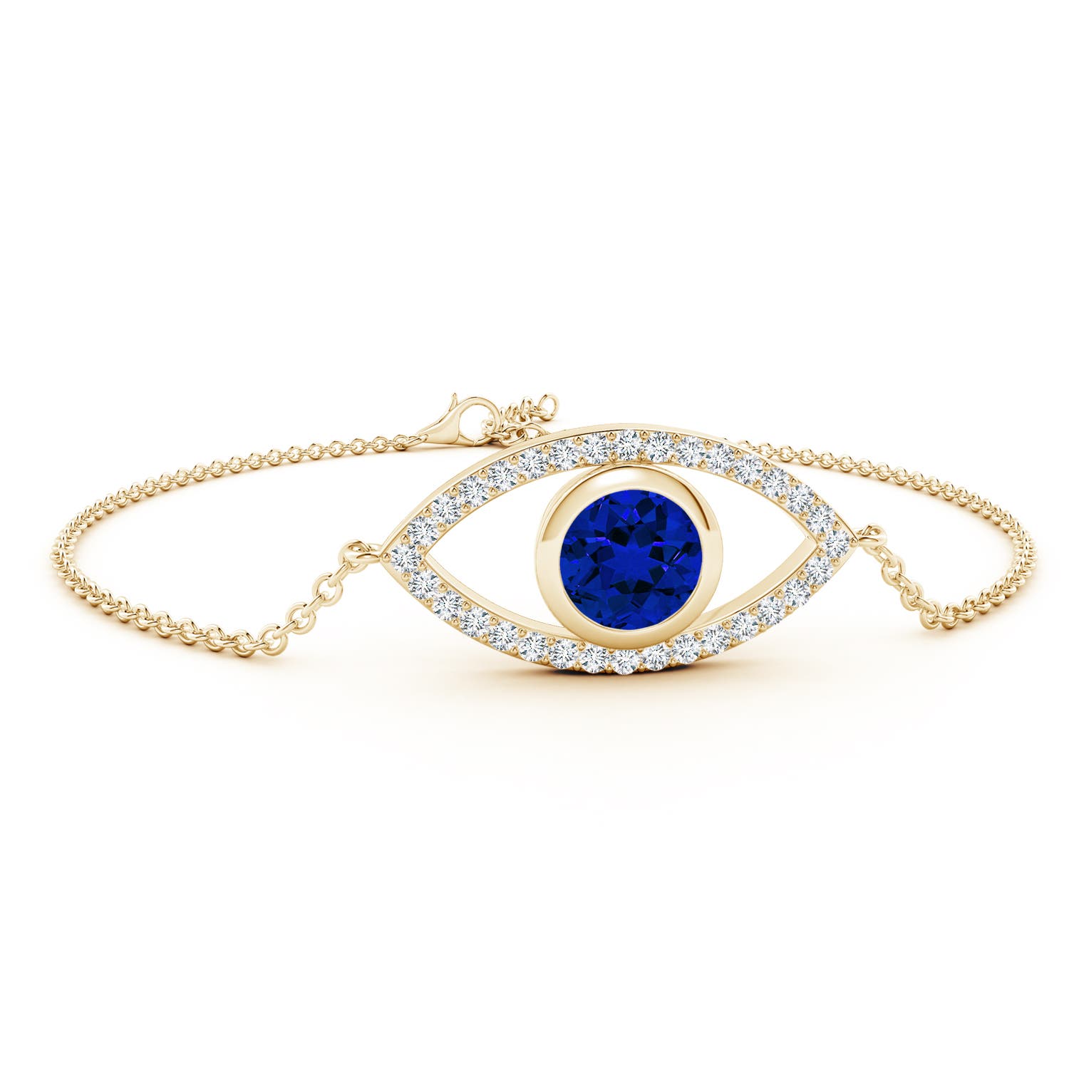 8mm Labgrown Lab-Grown Bezel-Set Blue Sapphire and Lab Diamond Evil Eye Bracelet in 18CT Yellow Gold