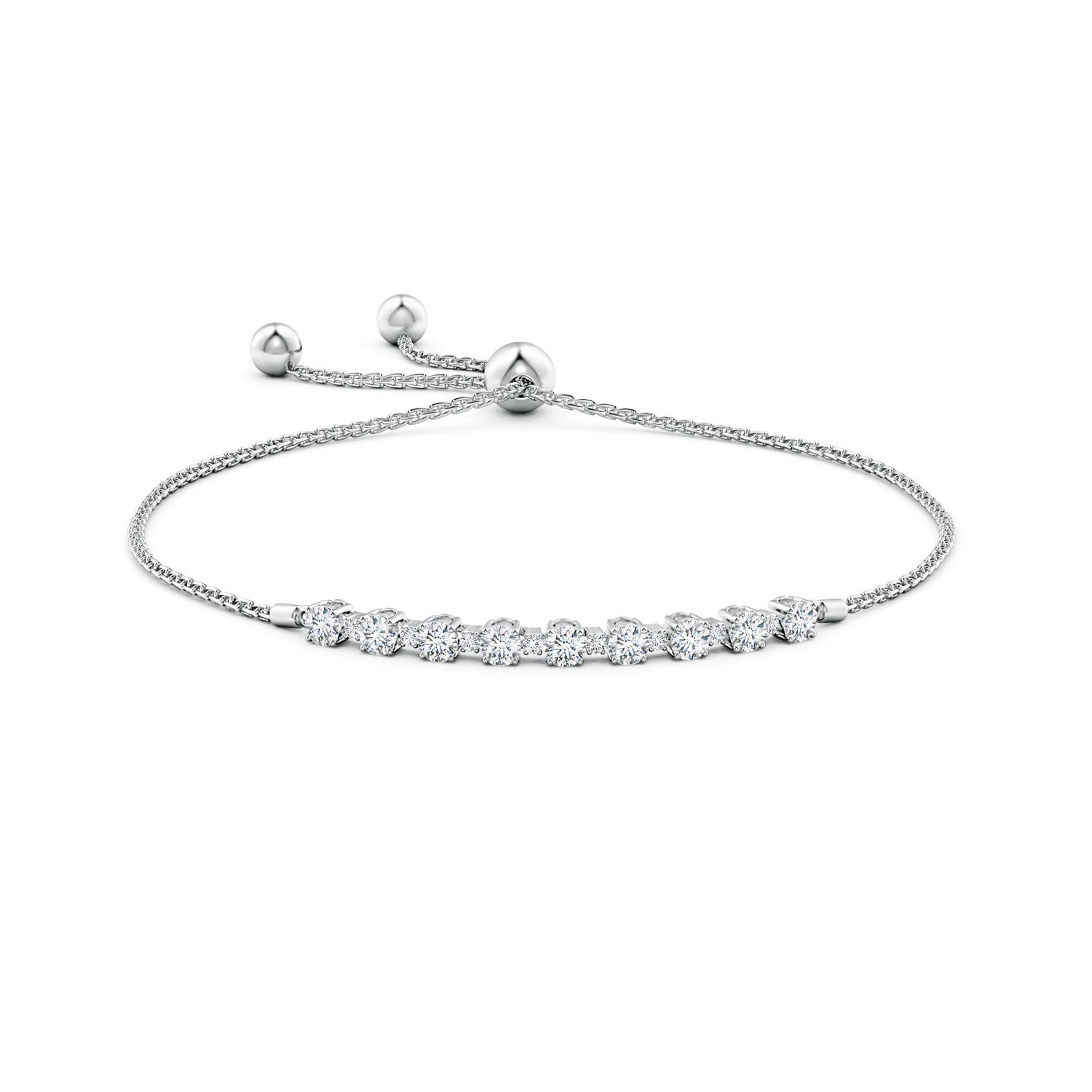 3mm FGVS Lab-Grown Alternating Size Diamond Tennis Bolo Bracelet in White Gold - side 3