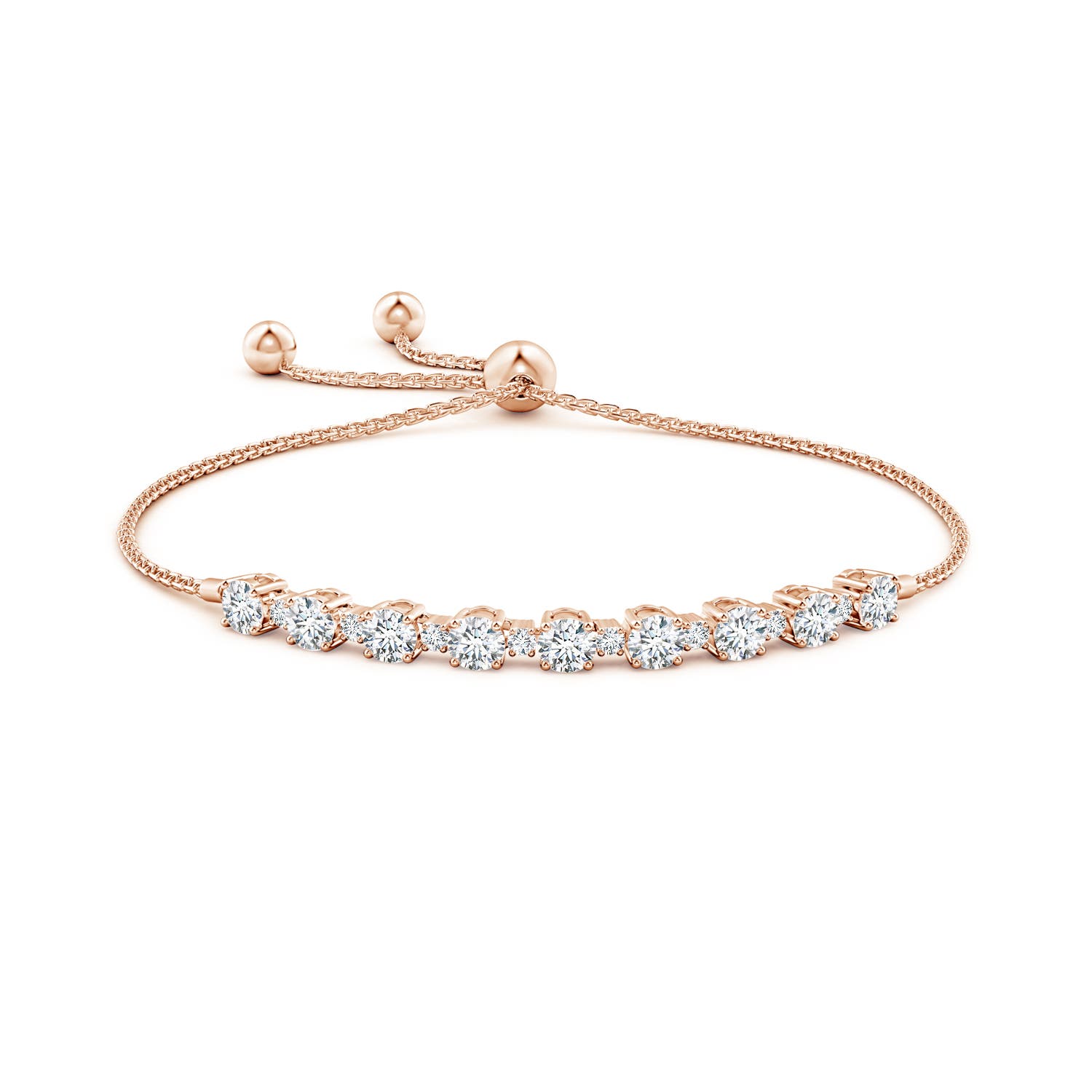 4mm FGVS Lab-Grown Alternating Size Diamond Tennis Bolo Bracelet in Rose Gold