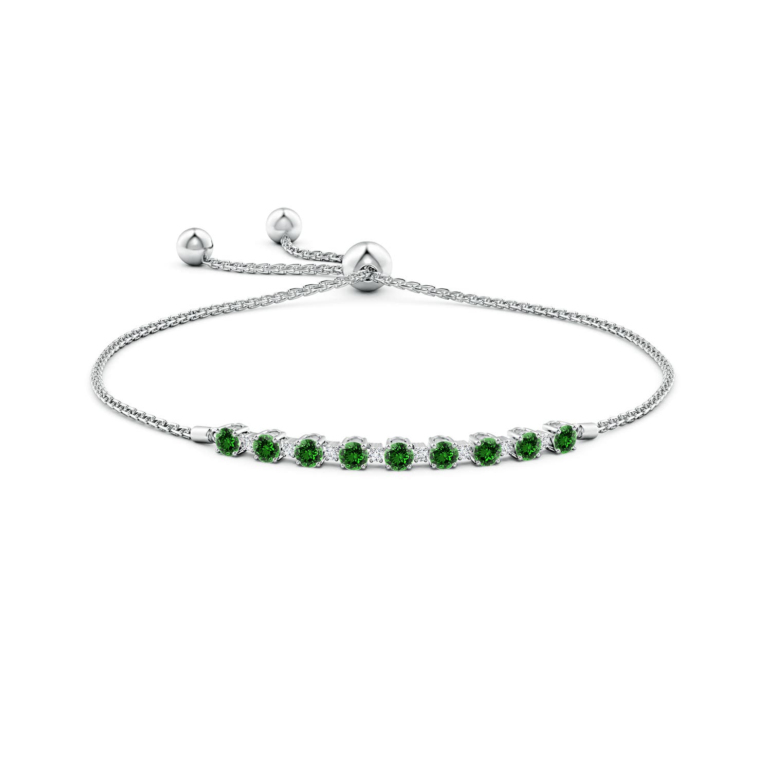 3mm Labgrown Lab-Grown Emerald and Diamond Tennis Bolo Bracelet in White Gold - side 3
