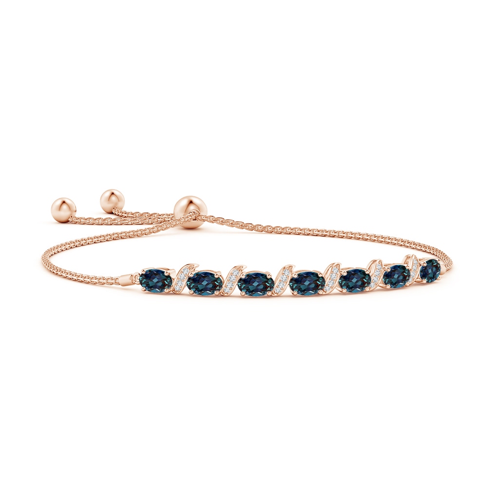 6x4mm Labgrown Oval Lab-Grown Alexandrite Bolo Bracelet with Pave-Set Diamonds in Rose Gold